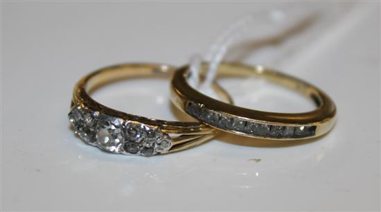 10ct gold half eternity ring & another diamond-set 10ct gold ring